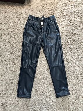 Fashion Nova Navy Blue Faux Leather Ankle Pants